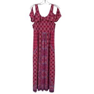 Soma Bliss Knit Cold Shoulder Maxi Dress‎ Women's Large Pink Multi Color Boho